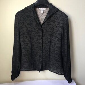 Annie Alexander Silk Lace Print Shirt Blouse Top Neutral Button Graphic Light S